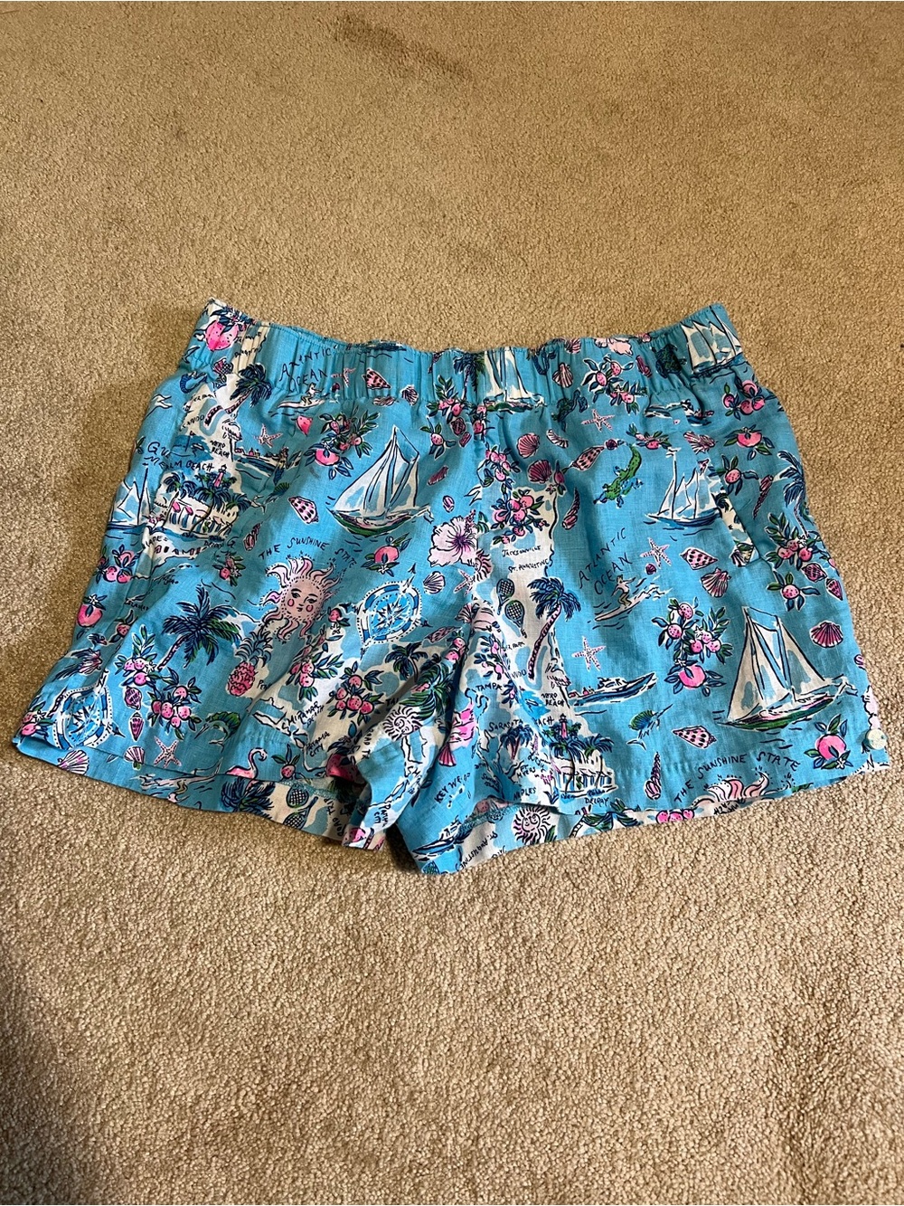 Lilly Pulitzer Florida Sunshine State 100% Linen Shorts size large